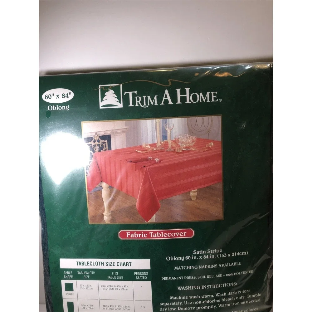 Trim a Home Holiday Green Stripe Fabric TableCover NIP 60 X 84